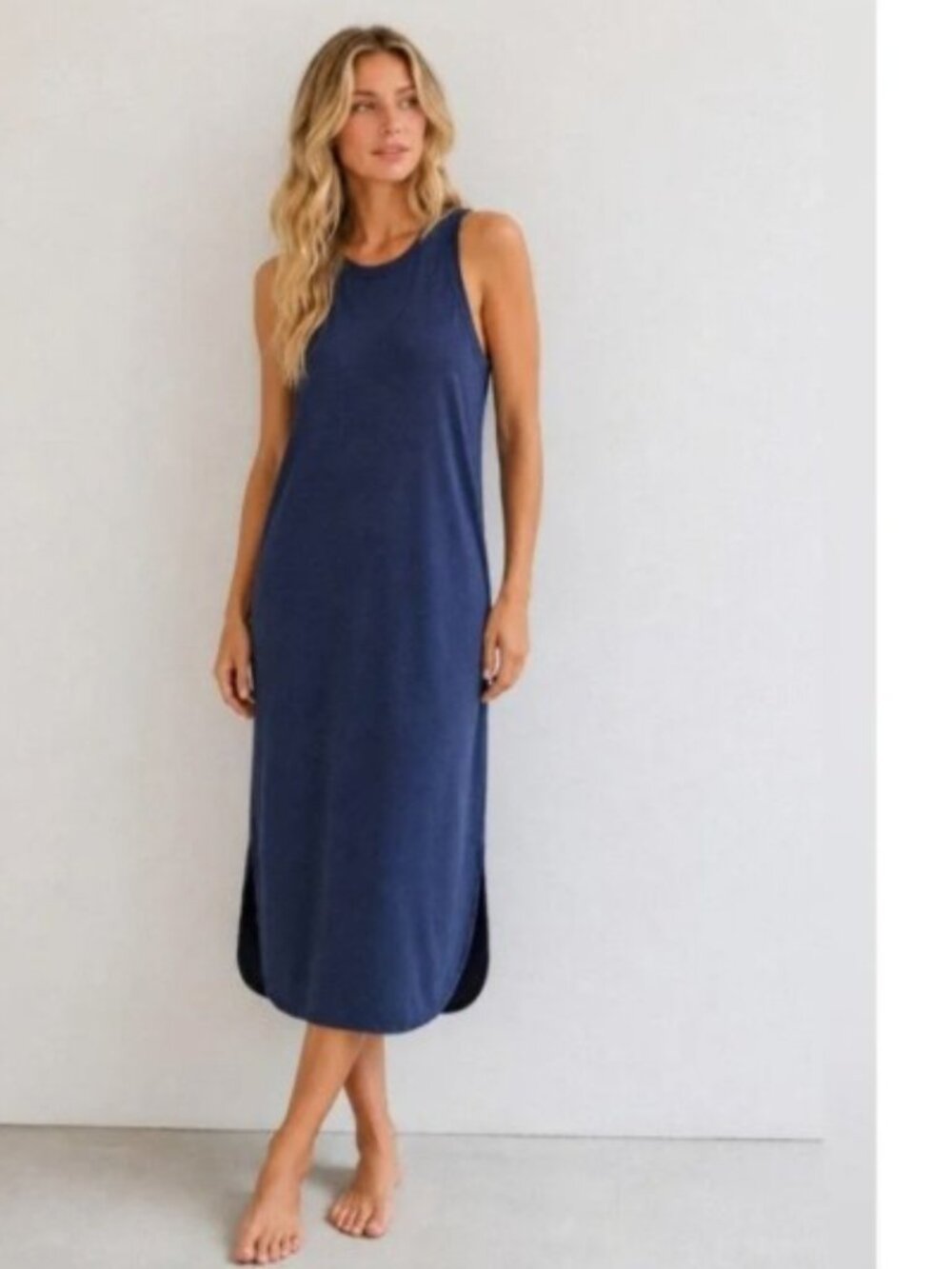 JOIE Sleeveless Tank Modal Maxi Dress With Slits In Blue Size Small soft EUC